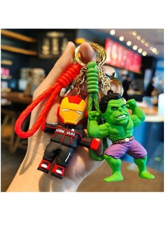 Buy 2-Piece New PVC Marvel Iron Man Green Giant Keychain Avengers Alliance Handmade Doll Pendant in UAE