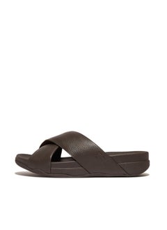 Buy 049-776 Fitflop Men Surfer Mens Tumbled-Leather Cross Slides HA6-167 Chocolate in UAE