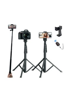 اشتري Extendable Tripod Stand and Selfie Stick Combo with Bluetooth Remote Control for iPhone Android Phone Camera Heavy Duty Lightweight Aluminum Alloy في الامارات
