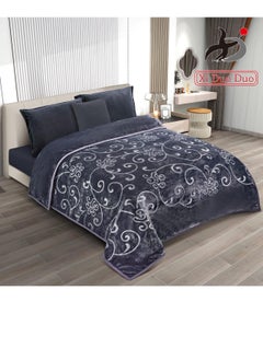 Buy Winter blanket, plain engraved, 4 kg, with a super soft texture, size 160 x 220 cm - navy blue in Saudi Arabia