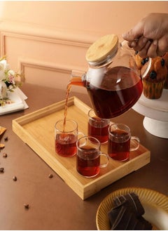 Buy Teapot Tea Coffee Serving Set Transparent Stovetop Teapot 1000 ml With 4 Tea Cups in UAE