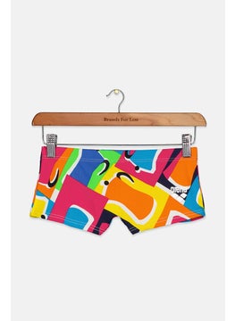 Buy Women Abstract Print Drawstring Swim Trunks, Pink and Green and Navy Combo in Saudi Arabia