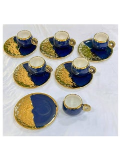 Buy Porcelain Coffee Set 6 Cups with Coaster - Navy Blue in Egypt