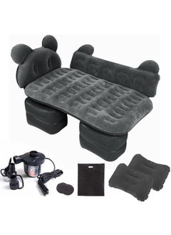 اشتري 3 Piece Flocking Air Mattress Car Inflatable Bed  for Home and Car  C01-Black with Headrest في السعودية