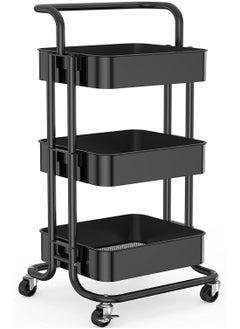 Buy 3 Tier Rolling Utility Cart With Handles And Lockable Wheels Black in UAE