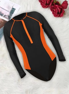اشتري Surf suit for women long sleeve rash guard women's surf suit one piece swimsuit tight front zip top striped swimming shirts wetsuits Orange في الامارات