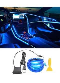 اشتري EL Wire Car Interior LED Light Bar, USB Neon Cold Light Ambient Light with 6mm Sewing Edge, Ambient Lighting Kit for Car Interior Trim, Garden Decorations (5M/16.4FT, Blue) في الامارات