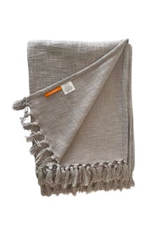 اشتري Handwoven Cotton Throw Blanket With Tassels Grey 50"x70" (127x177 cm) - Cozy Soft Lightweight, All-Season Blanket, Textured Throw في الامارات