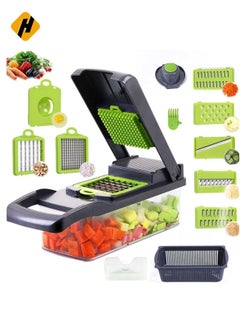 Buy Vegetable Chopper Food Chopper Slicer Veggie Chopper Grater Multifunction with Handle Multi Blade Kitchen Food Vegetable Chopper Cutter with Container Drain Basket for Fruit Onion Potato in UAE