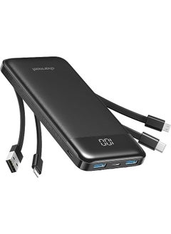 اشتري Power Bank with Built in Cable, 10000mAh USB C Battery pack 6 Outputs 2 Inputs with LED Display Type C Powerbank Portable Charger Compatible with Smartphones Tablets and More(Black) في الامارات