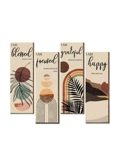 اشتري , Boho Wall Art Prints, Mid Century Positive Abstract Wooden Prints, Minimalist Home Decor Prints for Kitchen, Bedroom, Living Room, No Frame, Set of 4 في الامارات