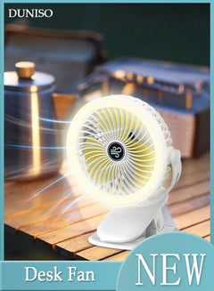 اشتري Air Circulator Fan  Desk Fan Portable Table Fan with Clip and Light Type-C Rechargeable Desk Fan Outdoor Cooling Tent Fan for Camping Beach Trip Work Boat Bedroom في الامارات
