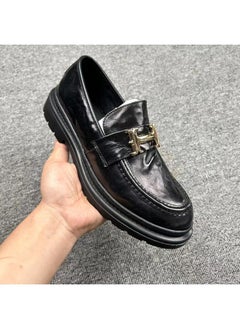 Buy Casual Small Leather Shoes Men's Pure Cowhide Soft-soled Pea Shoes Men's Genuine Leather Leafy Loafers Slip-on Shoes Trendy in Saudi Arabia