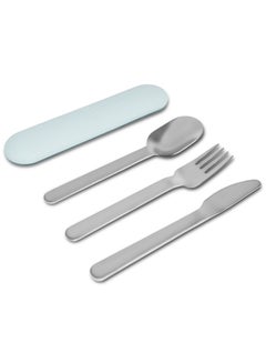 Buy Set of 4 Stainless Steel Travel Cutlery Set with Silicone Case, Ice Blue in UAE