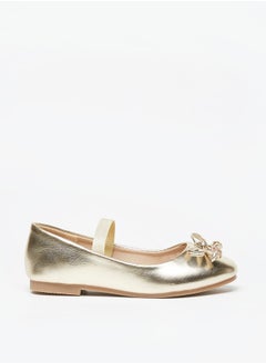 اشتري Girl's Solid Slip-On Mary Jane Shoes with Bow Applique and Elasticated Strap في السعودية