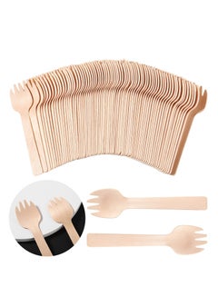 Buy Wooden Forks Disposable, 100 Pieces Mini Small Bulk Appetizer Compostable Forks, Wear Resistant, Cutlery Utensils Cake Fork for Carnival Birthday Party Picnic Supplies in Saudi Arabia