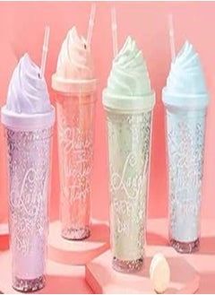 Buy Styrofoam Cake Cups with Straws, Hot and Cold Drink Cups, Ice Cream Cups, Cyan in Egypt