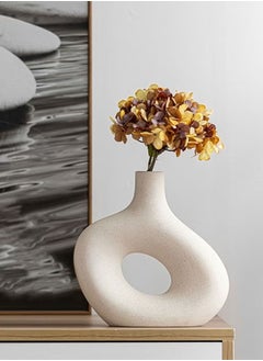 Buy White Ceramic Vase Round Matte Pampas Flower Vases in Saudi Arabia