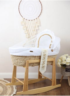 Buy Portable Baby Moses Basket Cot with Durable Rocking Stand White in Saudi Arabia