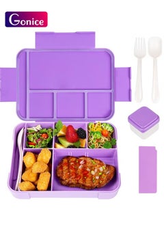 Buy Lunch Box for Kids, 1330ML Bento Box Adult Lunch Box with 6 Compartment, Leakproof Snack Boxes with Utensil Sauce Dressing Containers, Reusable On-the-Go Meal and Snack Packing(Purple) in Saudi Arabia