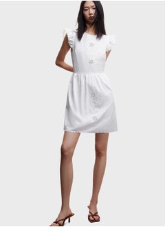 Buy Ruffle Sleeve Embroidered Dress in UAE