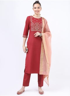 اشتري Floral Embroidered Kurta and Straight Leg Pant with Dupatta Set في السعودية