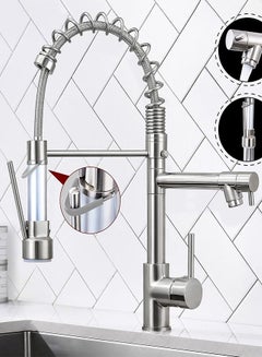 Buy Faucet Kitchen Kitchen faucet with shower 360° swivel Mixer tap Spiral spring faucet Sink faucet Brushed spiral spring faucet in Saudi Arabia