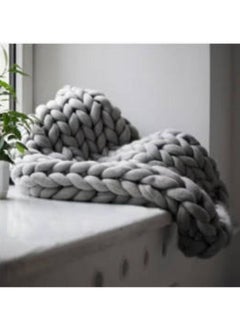 Buy Giant Yarn Knitted Manual Weaving Blanket Acrylic Grey in Saudi Arabia