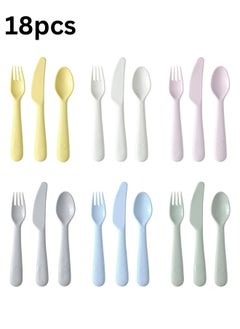 Buy 18 Piece Kids Cutlery Set 6 Spoons 6 Forks 6 Knives BPA Free Multicolor in Egypt