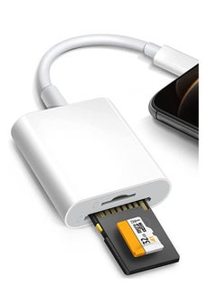 اشتري SD Card Reader for iPhone iPad Micro SD Card Reader with Dual Slots Compatible with iPhone Trail Camera Viewer Reader Plug and Play White في الامارات