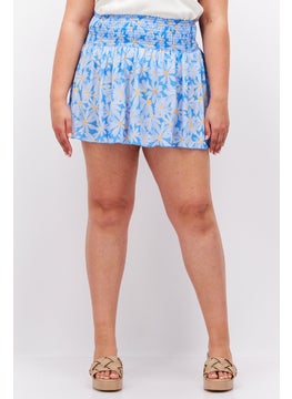 Buy Women Floral Print Mini Skirt, Blue in UAE