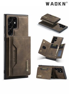 Buy Samsung Galaxy S23 Ultra 2 in 1 Clutch Wallet, Vintage Slim Leather Case Magnetic Detachable Tri-Fold Wallet, S23 Ultra 6.8" Leather Case with Card Holder Pocket Slim Case(Brown) in UAE