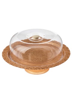 Buy Base glass cake plate with lid, size 30 cm height 10 cm in Saudi Arabia