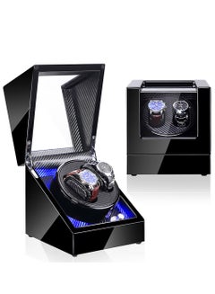 Buy 2 Slots Automatic Rotating Winder Watch Display Box with Blue Light in UAE