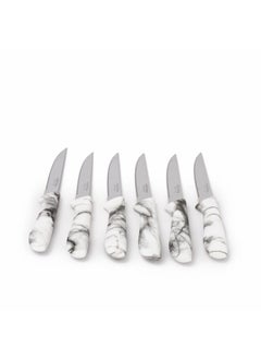 Buy A Set Of Serrated Knives With A White Marble Handle 6 Pieces in UAE