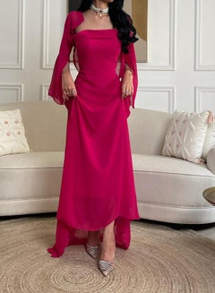 Buy Rose Red Elegant Chiffon Slim Dress in Saudi Arabia