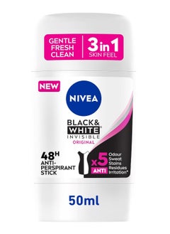 Buy NIVEA Antiperspirant Stick for Women, 48h Protection, Black & White Invisible Original, 50ml in Saudi Arabia