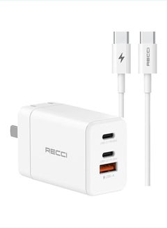 Buy RECCI 65W Gallium Nitride Fast Charger Dual Type-c Port + USB Port Charger Set RCK-15CC in Egypt