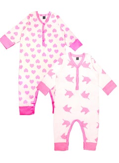 Buy Kidbea 100% Organic Cottton Romper Bodysuit Jumpsuit Combo 2 Designs Color heart and unicorn Printed in UAE