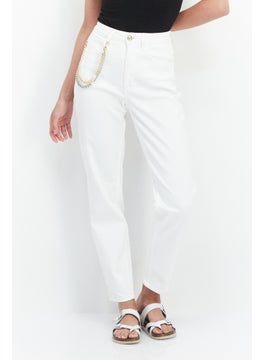 اشتري Women Tapered Fit Plain Denim Jeans, White في الامارات