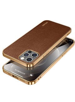 Buy Case for Apple iPhone 14 Pro Max 6.7 inch Slim Luxury Business Style Retro Classic PU Electroplate Shiny Gold Frame Soft Hybrid Bumper Shockproof Cover Protective Cover Brown in Saudi Arabia