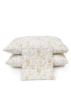 اشتري Duvet Cover Set - 3 Pieces for Single Bed - 1  Duvet Cover (185cm*235cm) + 2 Pillow Cases (50cm*70cm) -  100% Saten Cotton -  White * Gold Houses في مصر