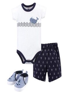 اشتري Hudson Baby baby boys Cotton Bodysuit, Shorts and Shoe Layette Set, Blue Sailor Whale, 6-9 Months US في الامارات