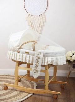 Buy Baby cradle Moses basket for babies with mosquito net with wooden holder with wheels in UAE