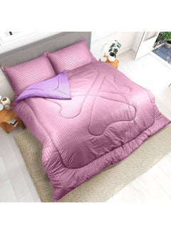 اشتري Hotel Linen Klub  Reversible Down Alternative Comforter  Set -Ultra Soft Brushed Stripe Microfiber Fabric, 200GSM Soft Fibersheet Filling, Size :Single 160 x 200cm , Color: Pink & Lilac في الامارات