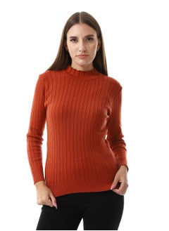 Buy Rust Orange Wide Ribbed Mock Neck Top in Egypt