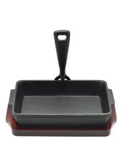 Buy Rectangular Sizzler Tray with Holder, Black & Brown – 20.7x13 cm in UAE