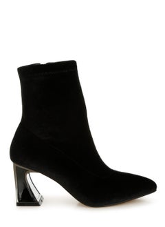 Buy Flared Block Heel Velvet Boots in Black in UAE