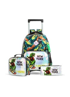 اشتري Eazy Kids - 16" Set of 3 Trolley School Bag Lunch Bag & Pencil Case New York Dinosaur - Green في الامارات