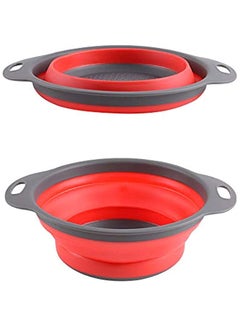اشتري 2pcs Silica Gel Folding Drainage Basket, Vegetable wash Basin, Foldable Fruit Dish, 2019, Red في السعودية